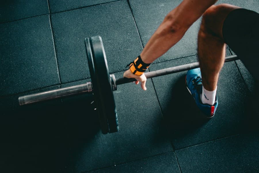 Barbell and strength training setup in a gym